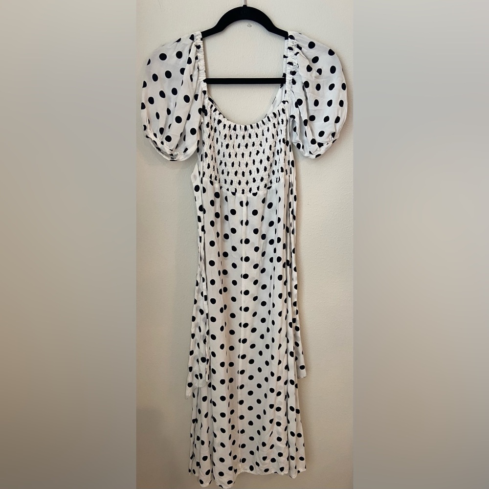 Faithfull the Brand Charlize Midi Dress Polka Dot Black White - Picture 2 of 6